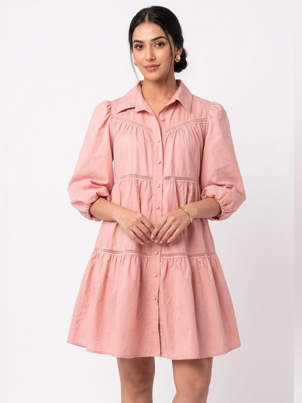 Ivy City Co Jojo Blush Pink Mini Babydoll Shirtdress Size XXS